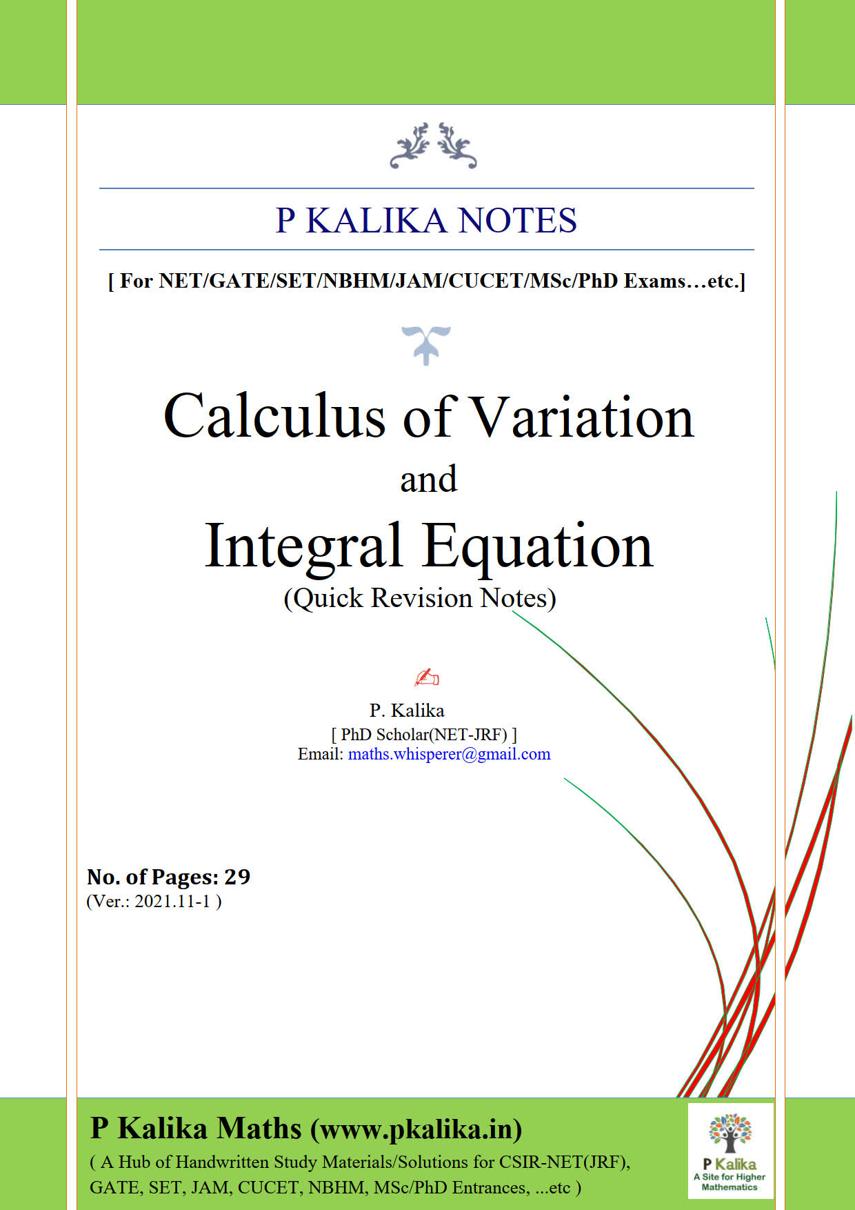 COV+Integral Eqn. Short Notes (Kalika)29Pages_1